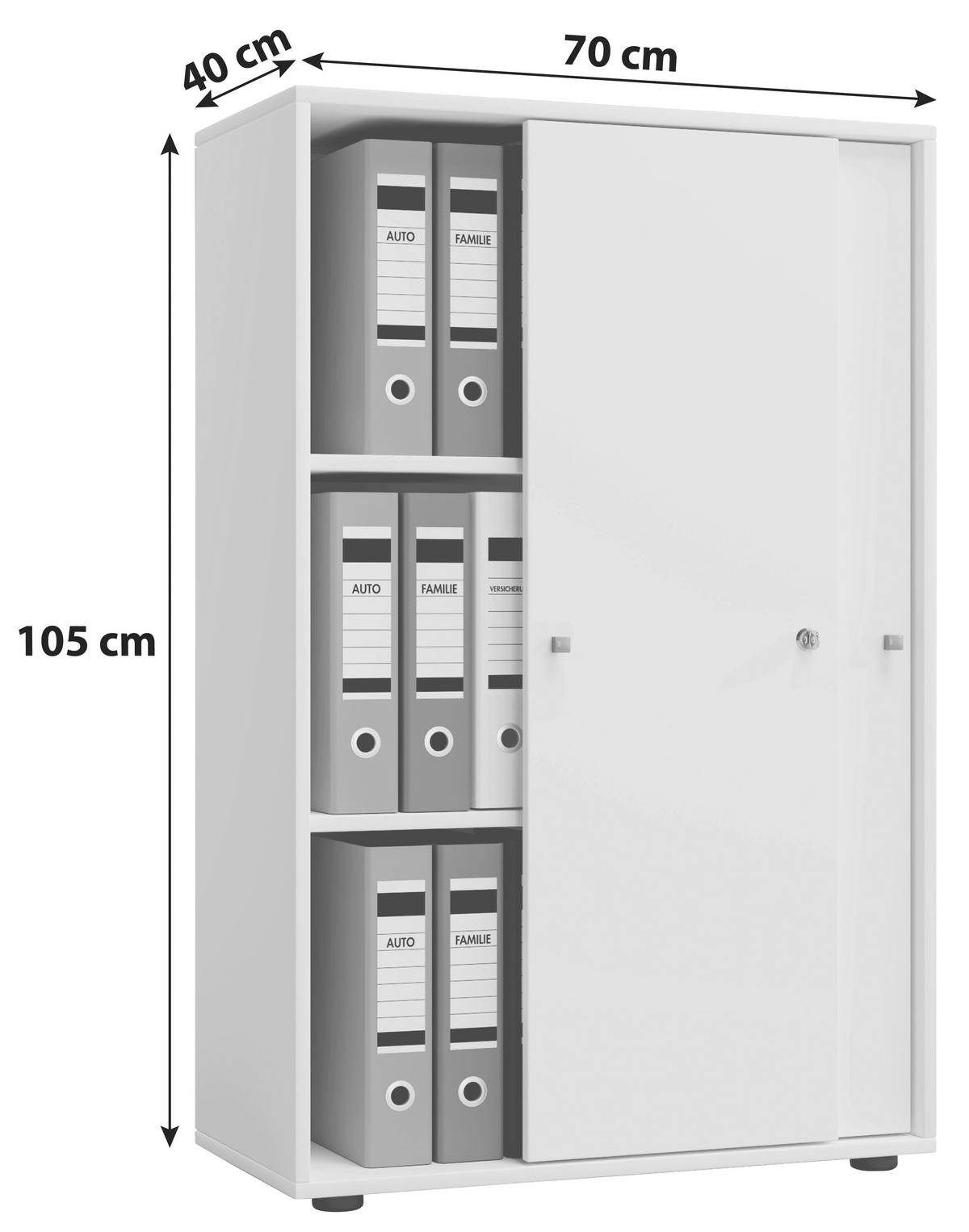 Aktenschrank versperrbar Lona XL Weiß B 70 cm - Weiß, Basics, Holzwerkstoff (70/105/37cm) - MID.YOU