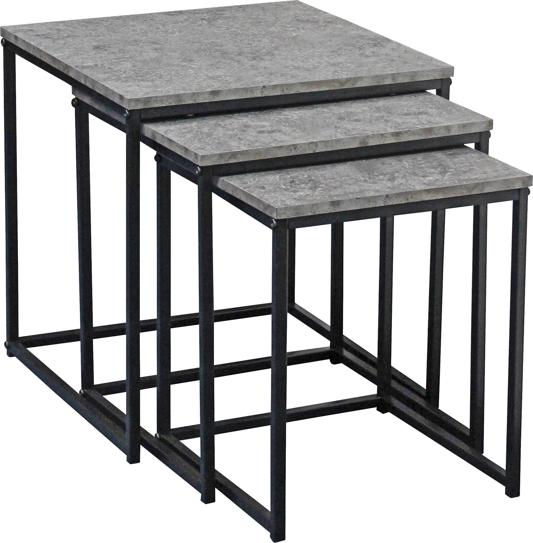 Beistelltisch 3--Teilig. Rock Betonoptik/Schwarz