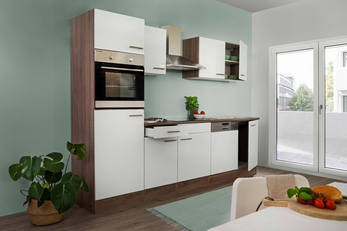 Küchenzeile ohne Geräte B: 280 cm Weiß/Eiche Dekor, Modern - Eichefarben/Weiß, Basics, Holzwerkstoff (280/205/60cm) - Respekta