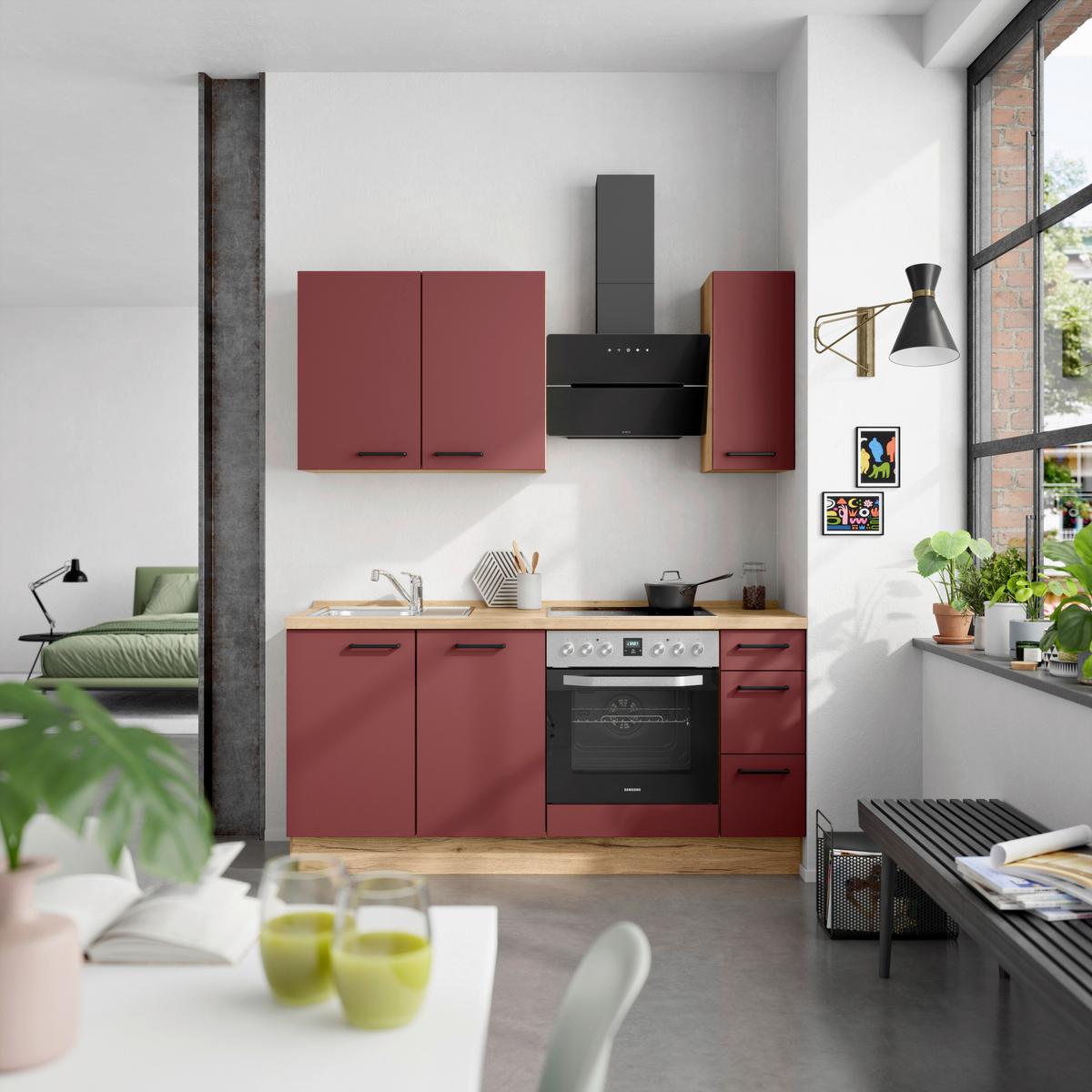 Küchenleerblock Easytouch High-Line, H1 Rechts - Eichefarben/Rot, MODERN, Holzwerkstoff (180cm) - Nobilia