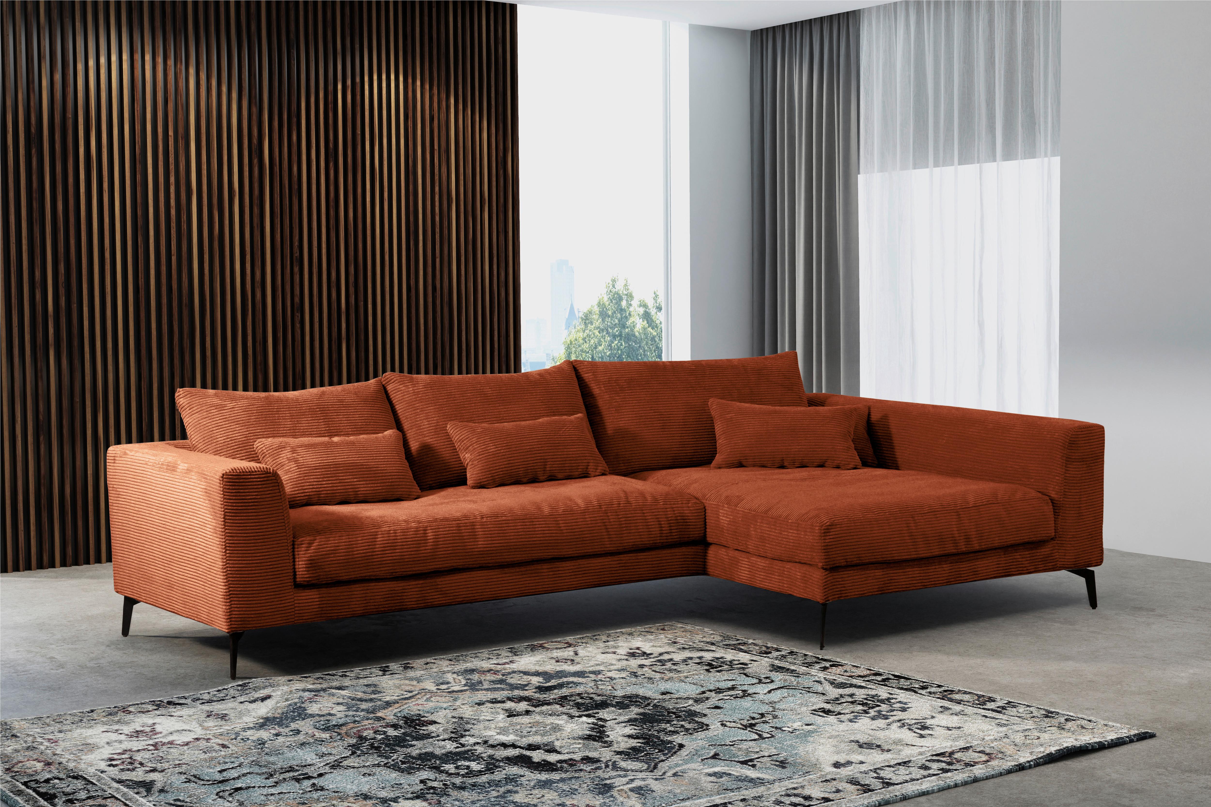 Ecksofa Berlin Cord Kupferfarben 313x172 Cm - Schwarz/Kupferfarben, Design, Textil (313/172cm) - Livetastic
