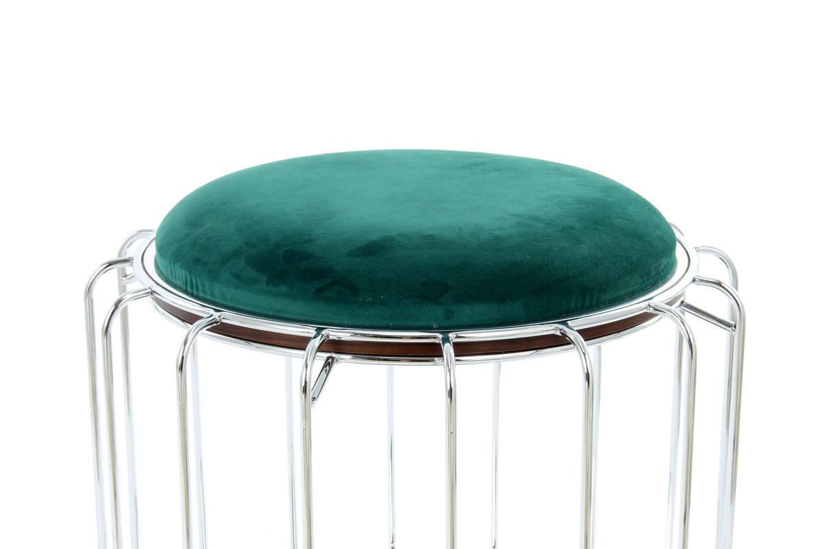Beistelltisch rund POUF in Silber mit Tischplatte oder Sitzfläche in Dunkelgrün Top