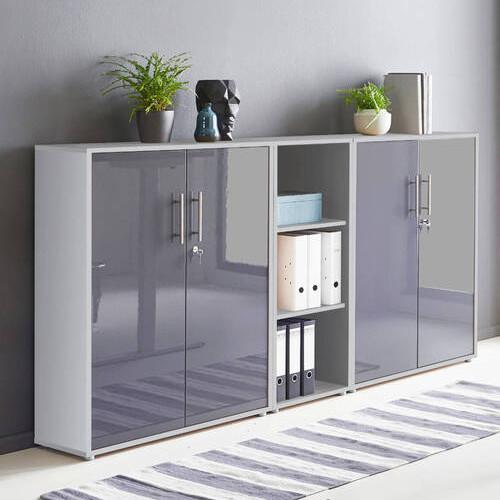 Office Edition B: 213 cm Grau/Anthrazit - Anthrazit Hochglanz/Grau, MODERN, Holzwerkstoff (213/114/33cm) - MID.YOU