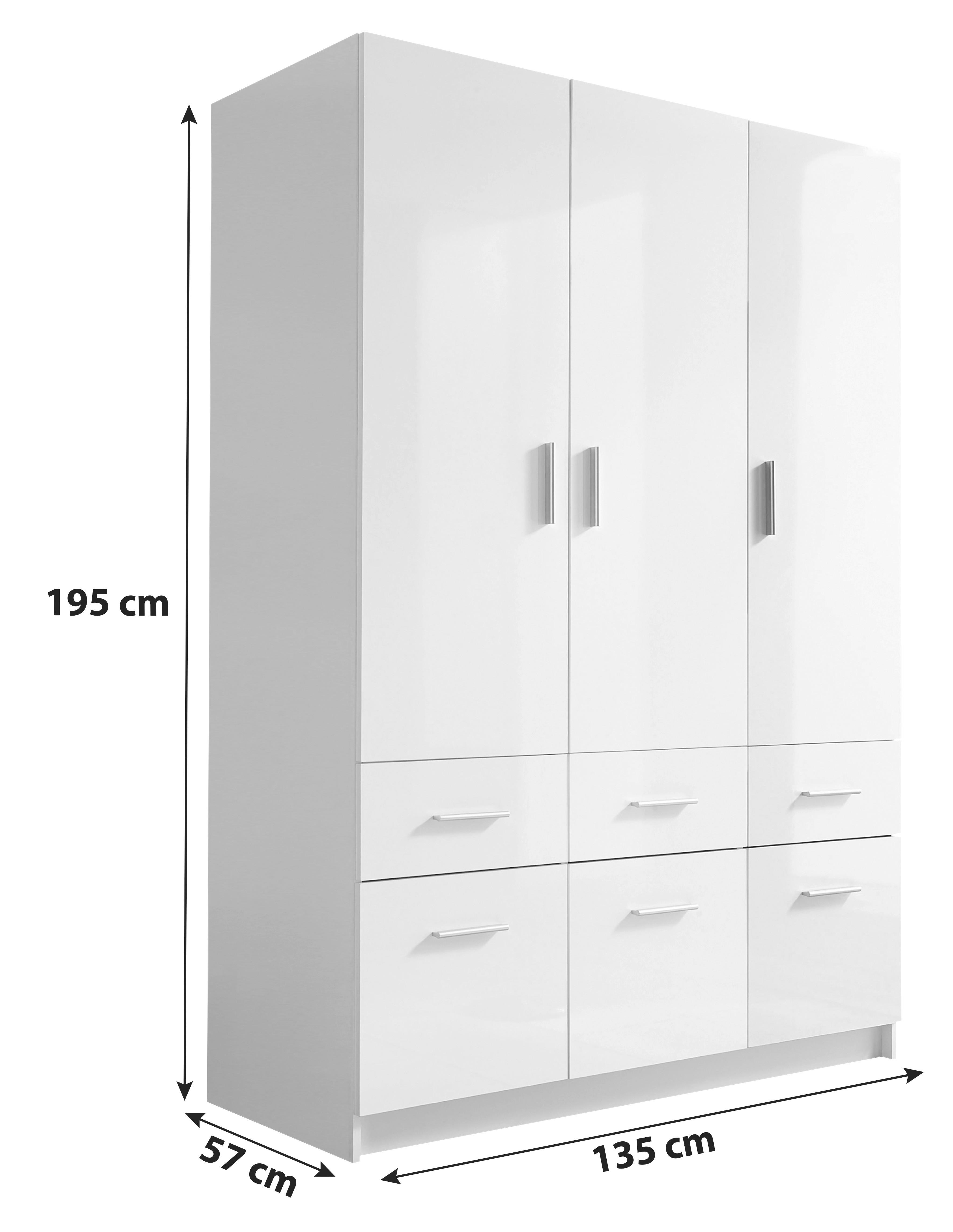 Drehtürenschrank mit Laden 135cm Hagen, Weiss - Eichefarben/Weiß, Basics, Holzwerkstoff (135/195/57cm) - Livetastic