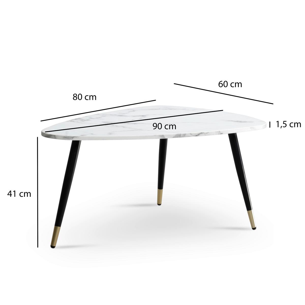Couchtisch Weiß L: 90 cm - Goldfarben/Schwarz, Design, Holzwerkstoff/Metall (90/60/41cm) - MID.YOU
