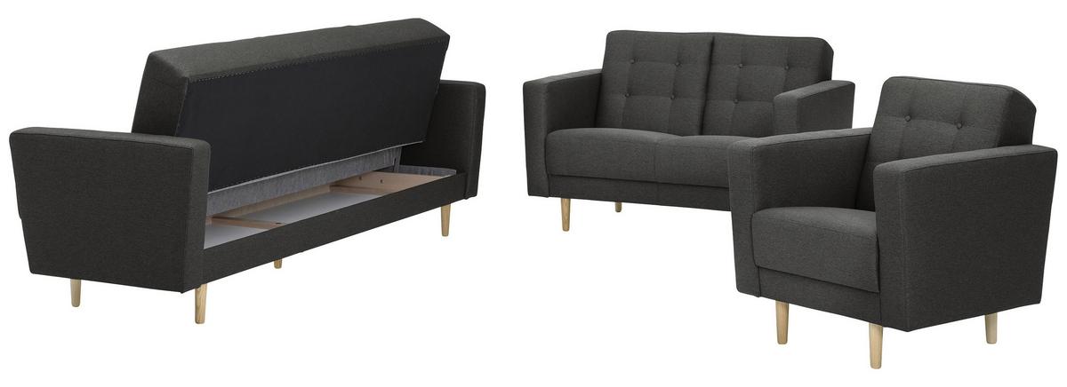 3-Sitzer-Sofa + Schlaffunktion Jasmin mit Armlehnen Anthrazit - Eschefarben/Anthrazit, MODERN, Textil (224/81/83cm) - Max Winzer