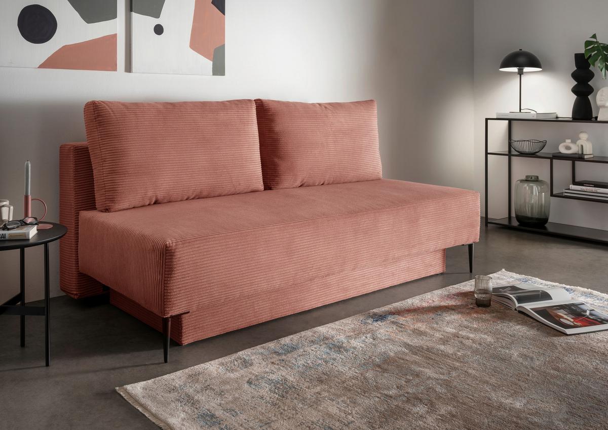 Schlafsofa Petri Rot Koralle Cord, Rücken Echt B: 198 cm - Koralle/Rot, MODERN, Textil (198/90/100cm) - Livetastic