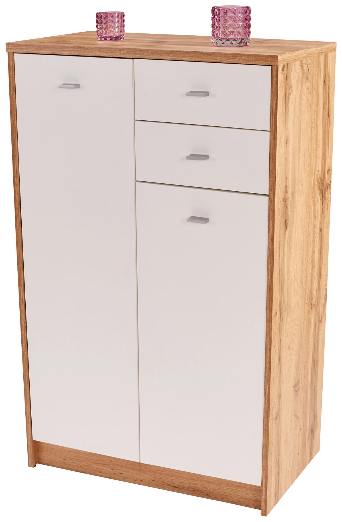 Kommode B 74cm 4-You New, Wotan Eiche Dekor/Weiß - Eichefarben/Schwarz, MODERN, Holzwerkstoff (74/111,4/35cm)