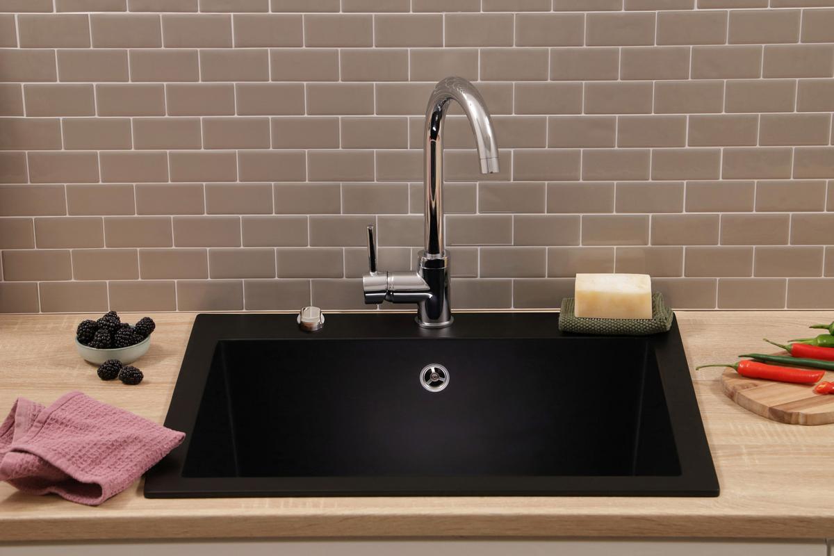 SPÜLE Oakville, Schwarz B: 60 cm - Schwarz, Trend, Stein (60/22/53cm) - Respekta