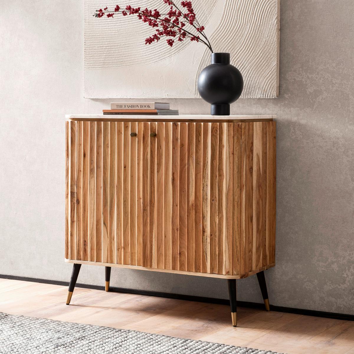 Barschrank Akaziefarben B: 95 Cm - Goldfarben/Schwarz, Design, Holz/Stein (95/90/41cm) - MID.YOU