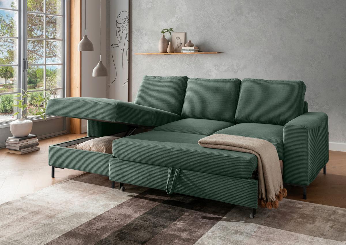 Eckschlafsofa Zona, Dunkelgrün S: 143x237 Cm - Dunkelgrün/Schwarz, KONVENTIONELL, Textil (143/237cm) - Livetastic