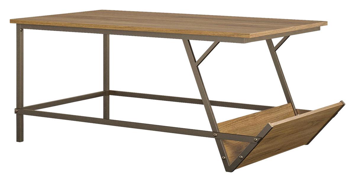 Couchtisch Looki Mit Ablagefach Walnussfarben - Messingfarben/Walnussfarben, Design, Holzwerkstoff/Metall (105/47/58cm) - MID.YOU