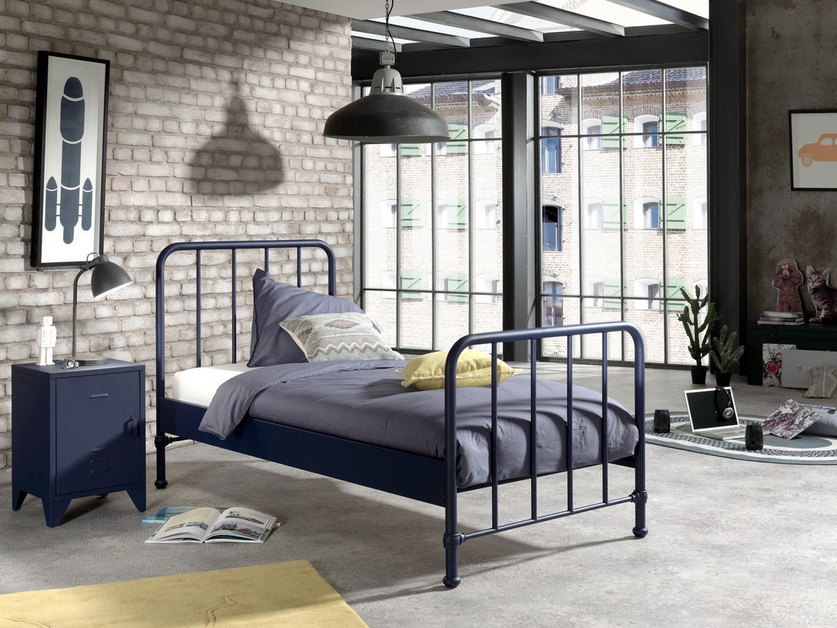 Postel pro děti a mládež BRONXX modrá matní - modrá, Moderní, kov/dřevo (90/200cm) - MID.YOU