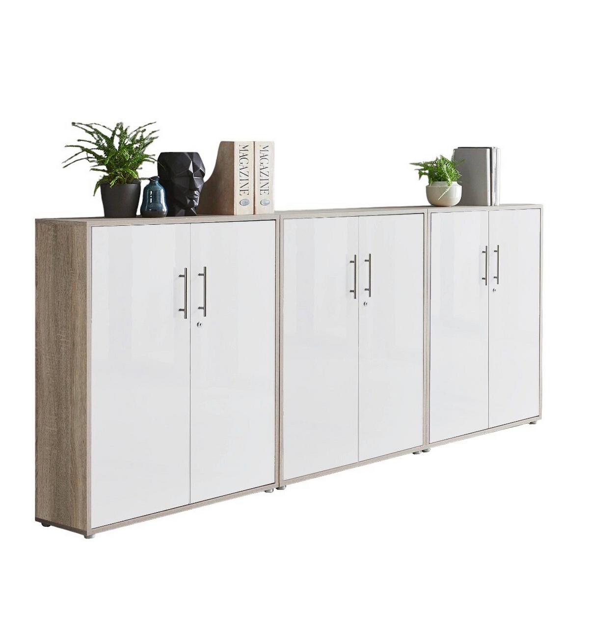 Aktenschrank Office Edition Weiß/eiche Dekor B: 253,2cm - Eichefarben/Weiß, MODERN, Holzwerkstoff (253,2/113,6/33cm) - MID.YOU