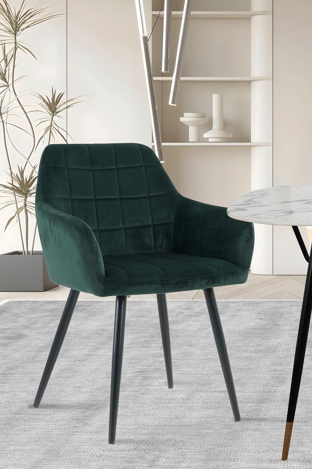 Armlehnstuhl-set Samt Grün, B: 59cm - Schwarz/Grün, Design, Textil/Metall (59/83/62cm) - Livetastic