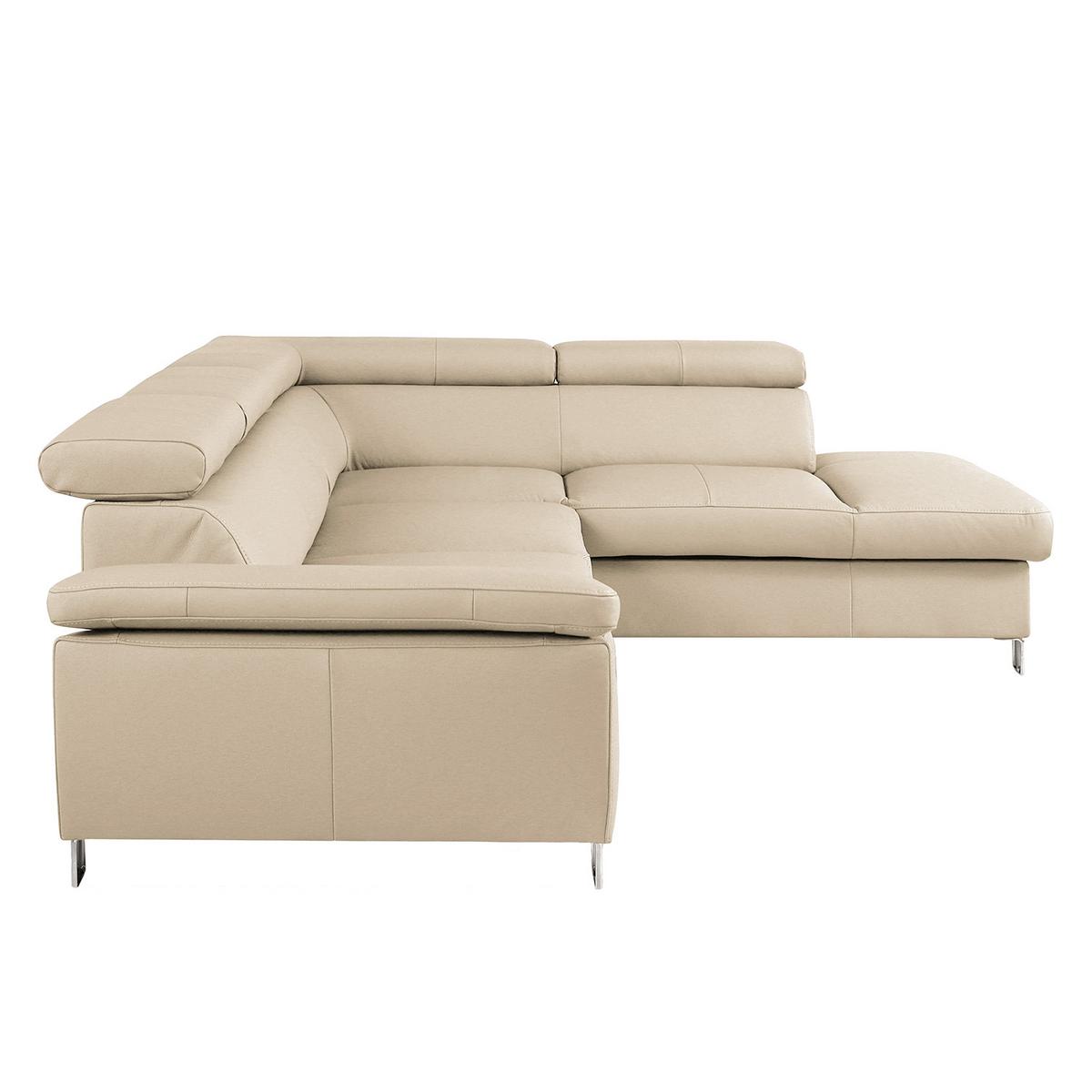 Ecksofa Lugano Teilleder Beige 248x208 - Chromfarben/Beige, Design, Leder/Textil (248/208cm) - Livetastic