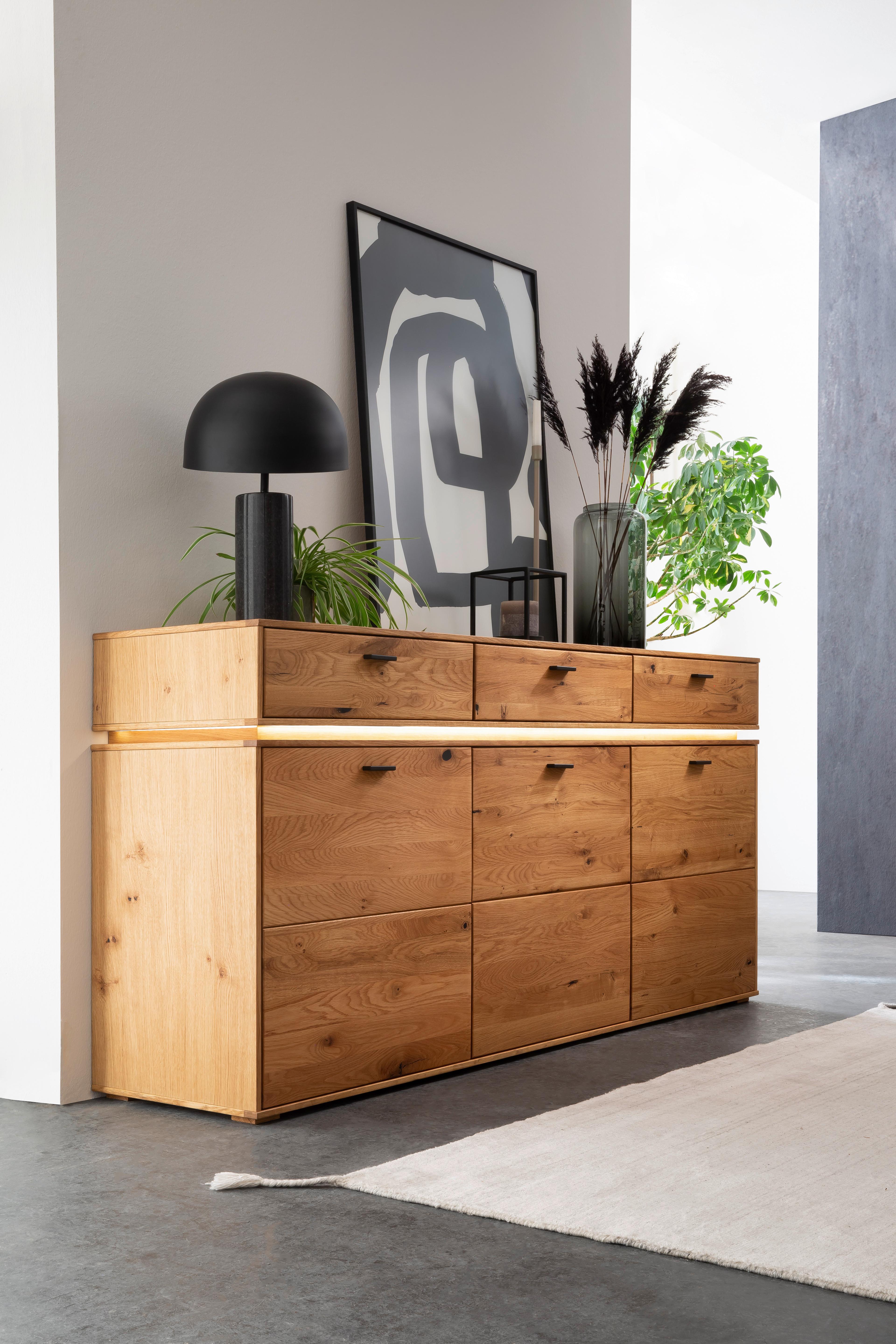 Sideboard Echtholz B: 183 cm Como Wildeiche - Wildeiche, Natur, Holz/Holzwerkstoff (183/90/44cm) - MID.YOU