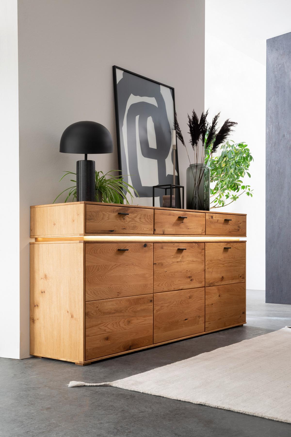 Sideboard Echtholz B: 183 cm Como Wildeiche - Wildeiche, Natur, Holz/Holzwerkstoff (183/90/44cm) - MID.YOU