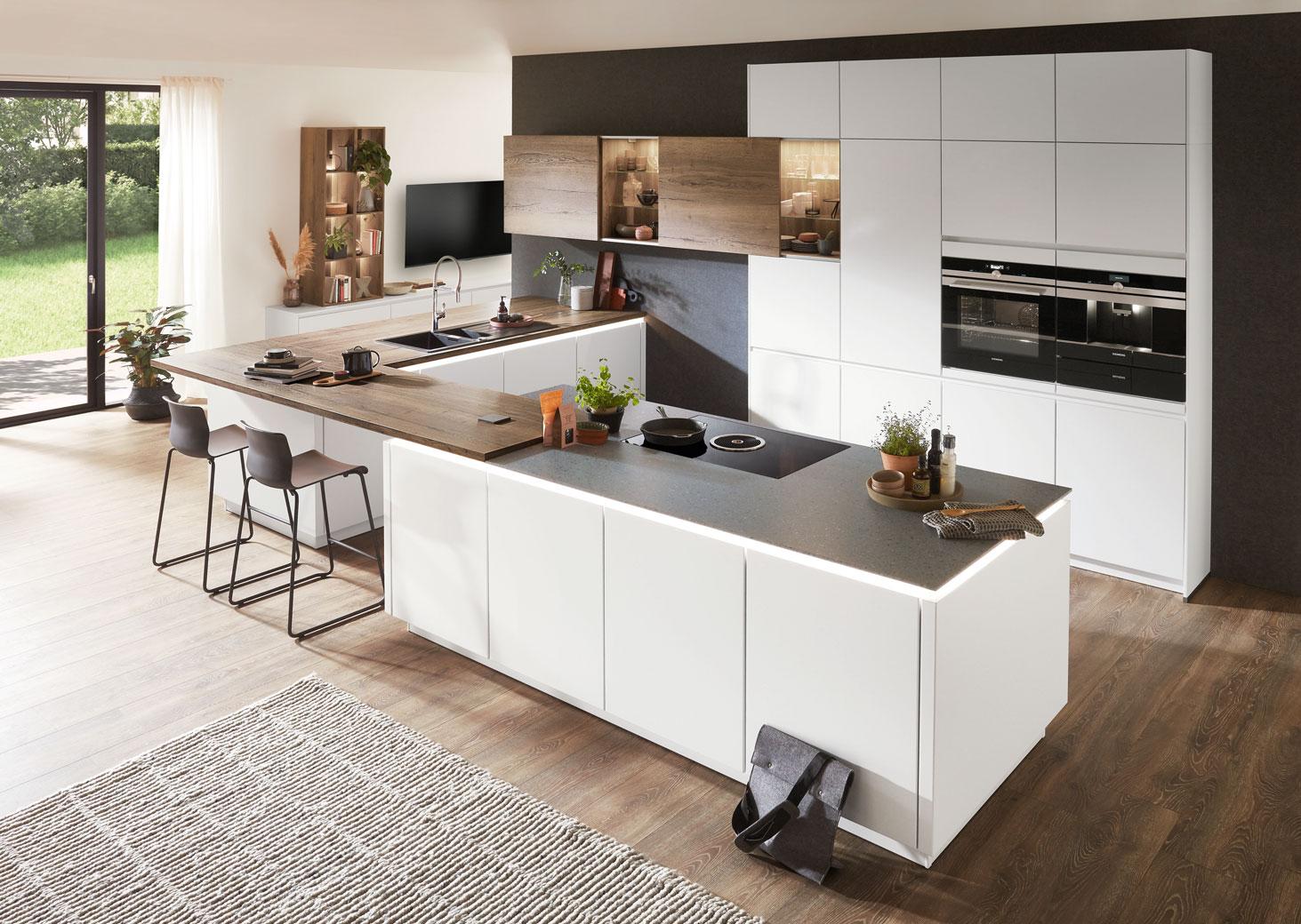 Einbauküche Fontana Frei Planbar Modern, Grifflos - Eichefarben/Anthrazit, MODERN, Holzwerkstoff - Vertico