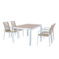 Gartenset Zora 5tlg - Weiß/Teakfarben, MODERN, Metall (160/90/74cm) - Ambia Garden