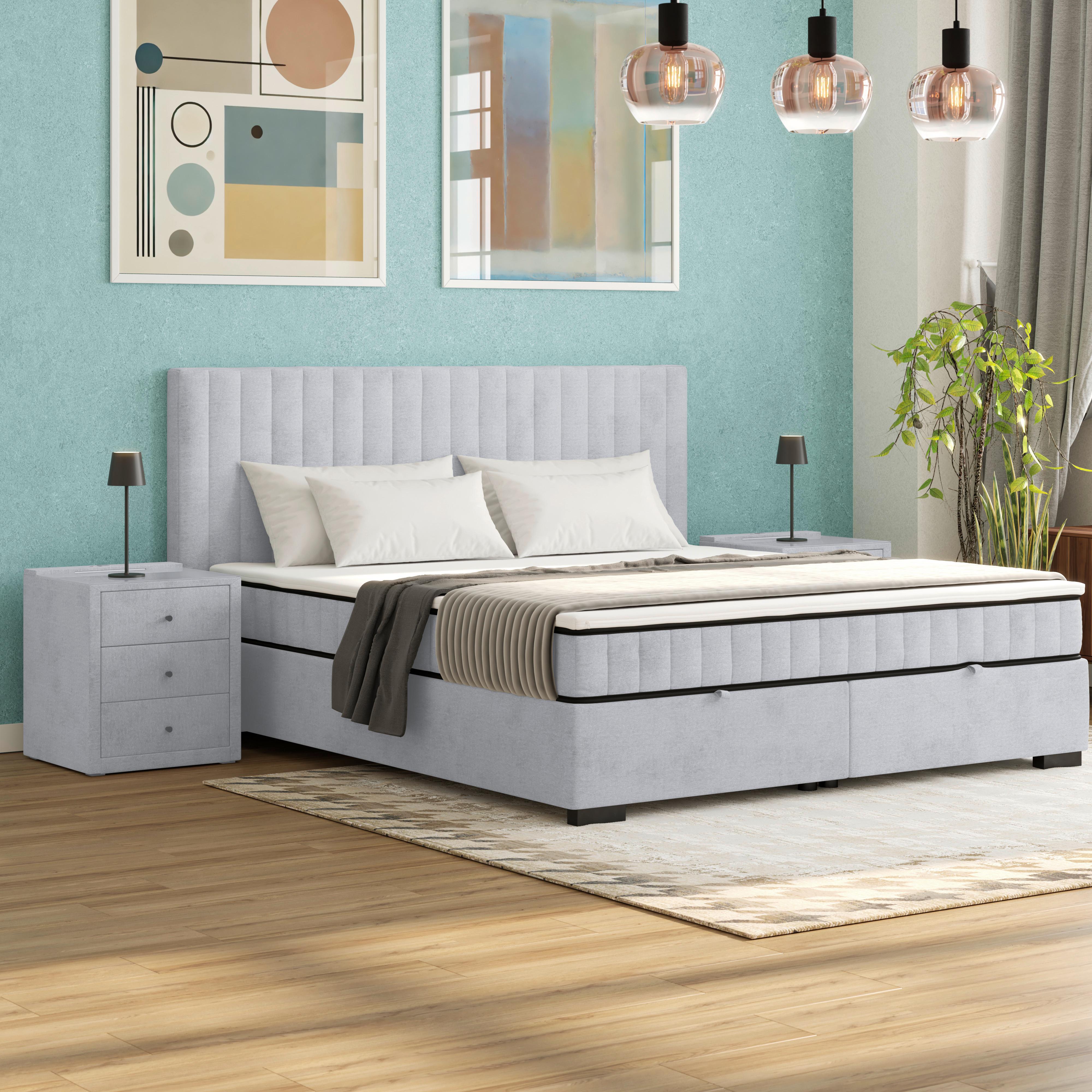 Boxbett Maya inkl. Bettkasten Grau 180x220 cm - Schwarz/Grau, MODERN, Holz/Holzwerkstoff (180/220cm)
