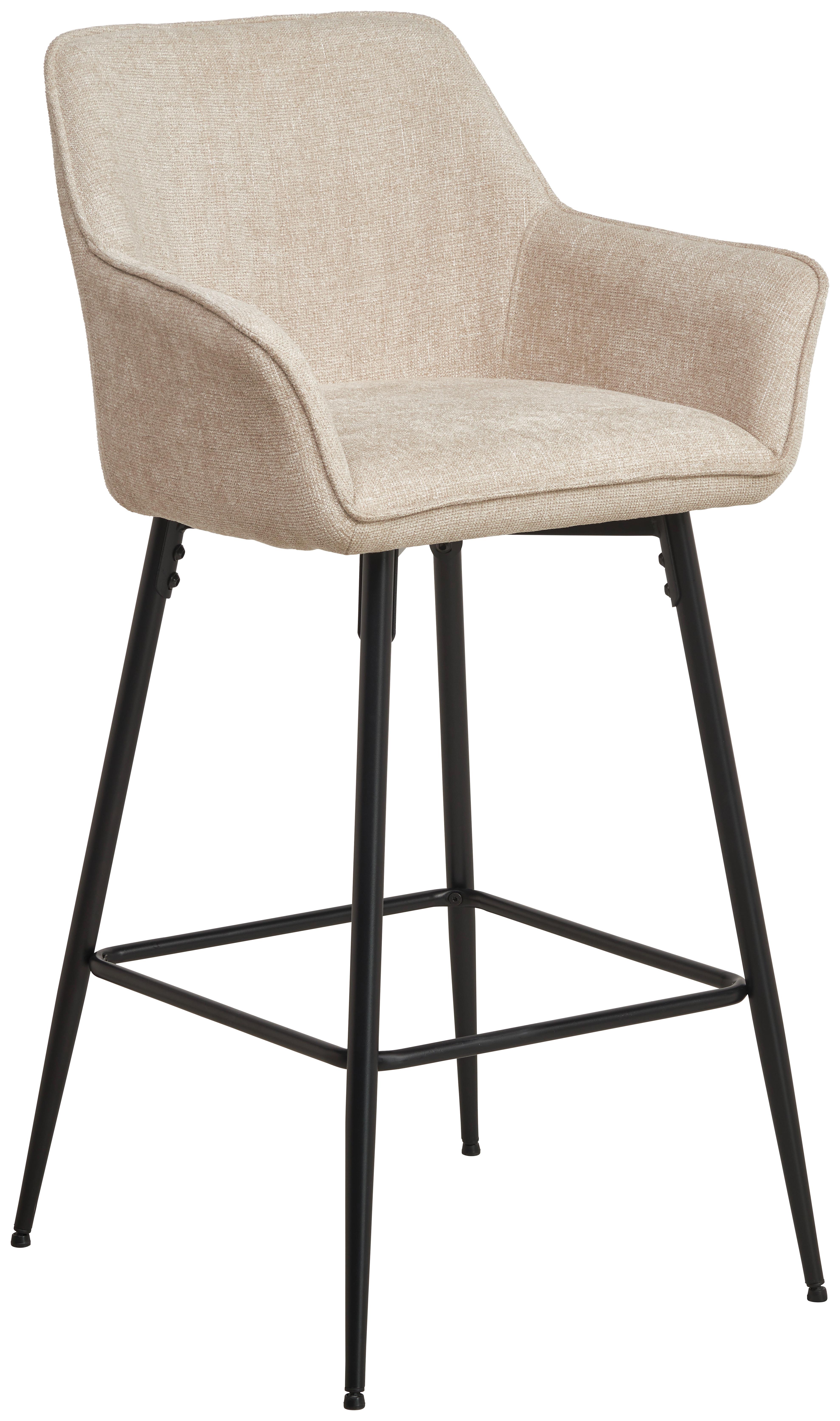 Barhocker Pim mit Armlehne Leinenoptik Beige, B: 57 cm - Beige/Schwarz, KONVENTIONELL, Holz/Textil (57/105/57cm) - MID.YOU