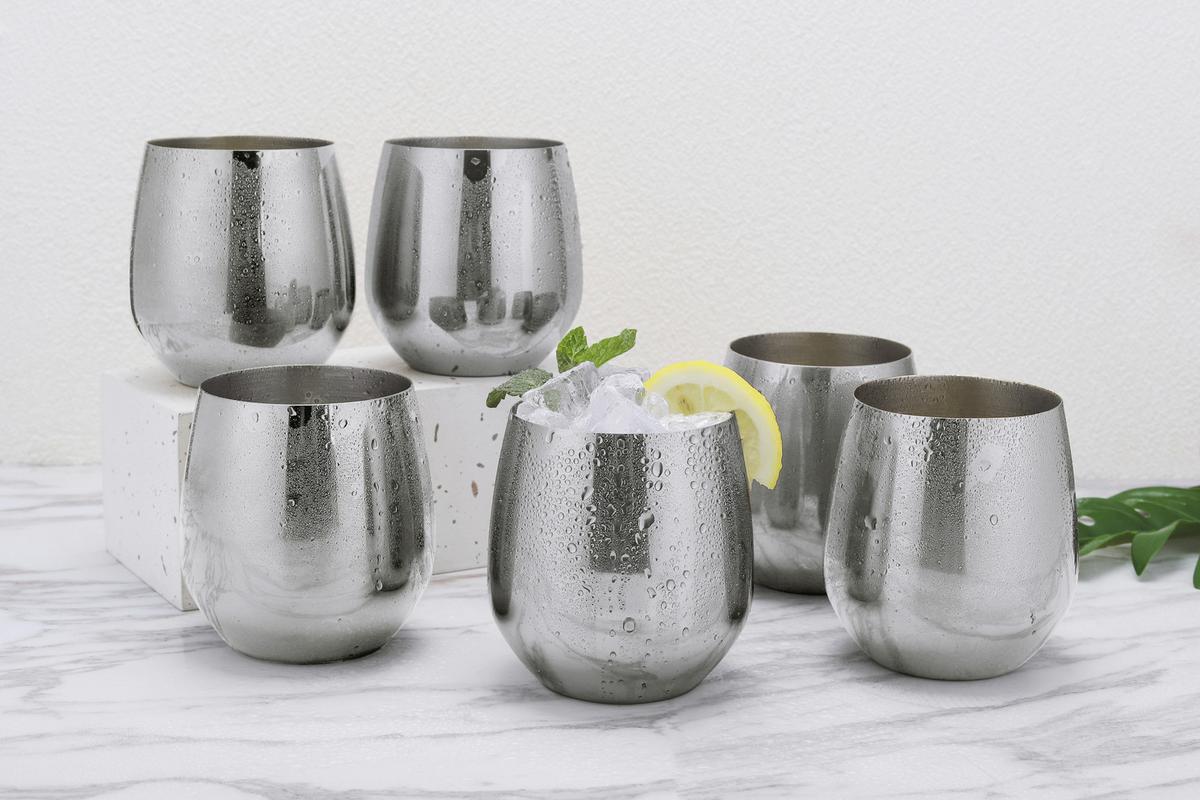 Wasserglas 6er-Set Je ca. 500 ml - Silberfarben, Trend, Metall (9,9cm) - Echtwerk