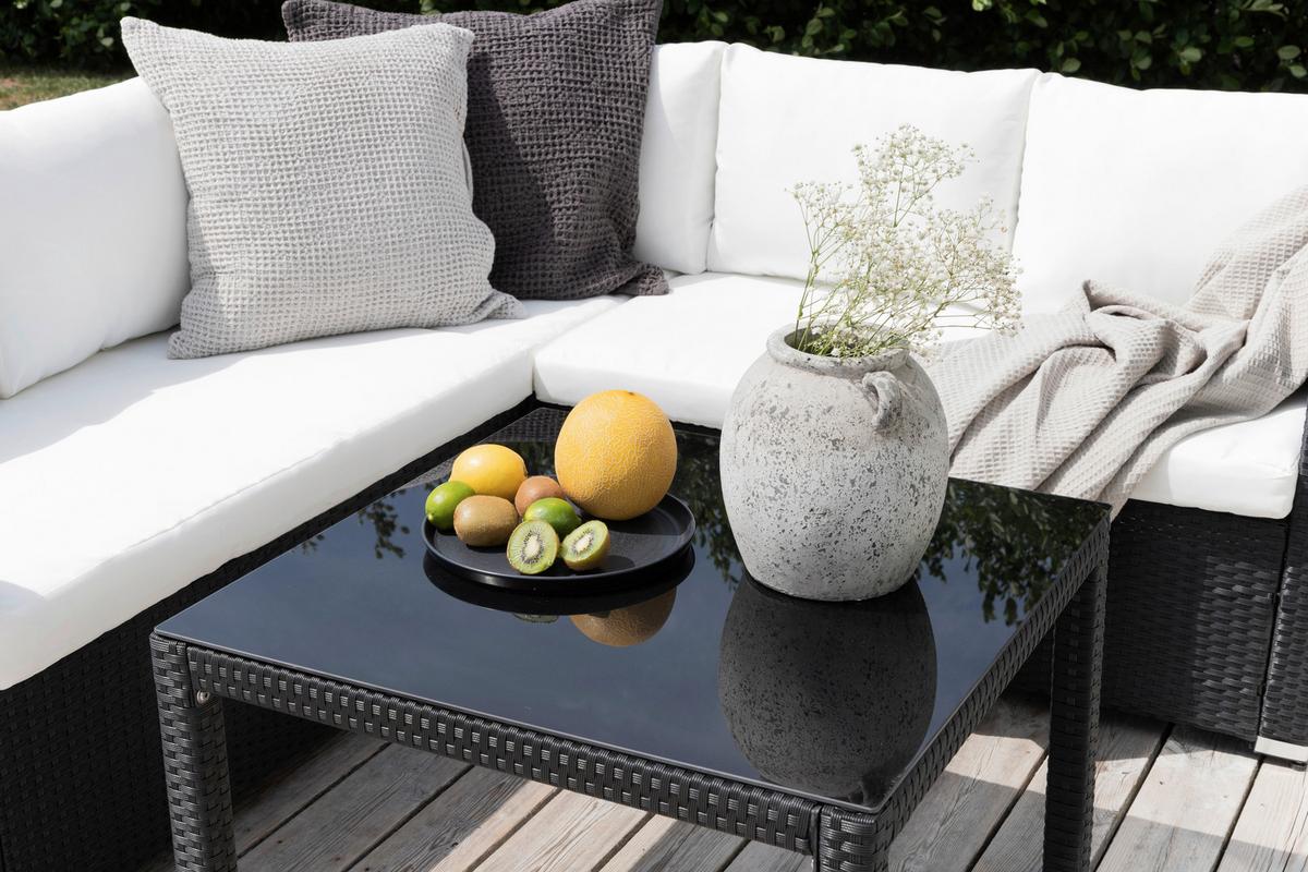 Loungegarnitur Kuba - Schwarz/Weiß, KONVENTIONELL, Glas/Kunststoff (59/180/64cm) - Gardenson