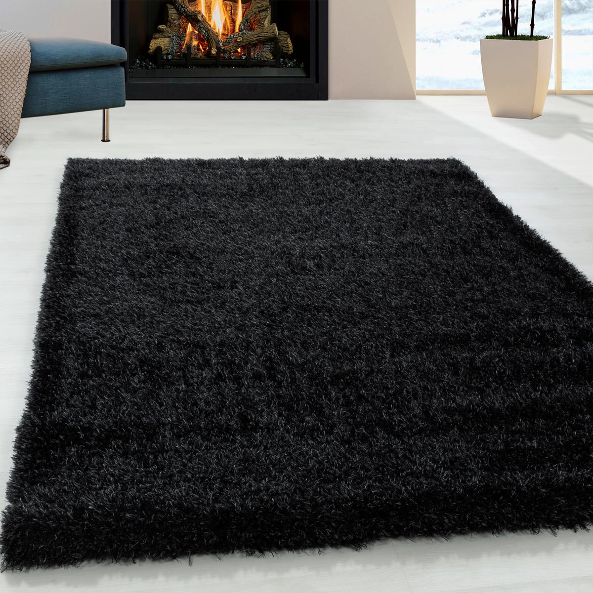 Hochflor Teppich Schwarz Brilliant 240x340 cm - Schwarz, Basics, Textil (240/340cm)