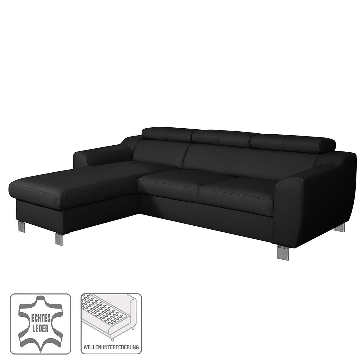 Ecksofa Aspen Lederlook Schwarz 176x242 Cm - Chromfarben/Schwarz, Design, Leder/Textil (176/242cm) - Livetastic