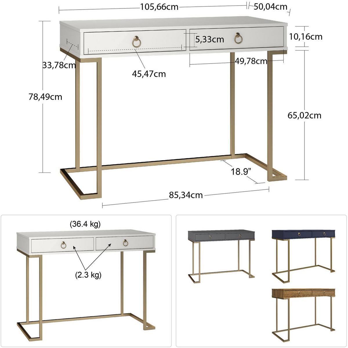 Schreibtisch Camila Weiß 106 cm - Goldfarben/Weiß, Design, Holzwerkstoff/Metall (106/79/50cm) - MID.YOU
