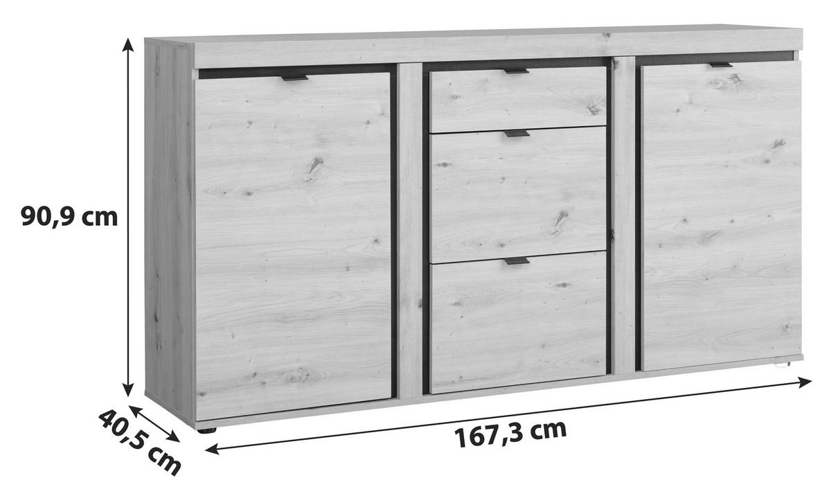 Sideboard Mit Soft-close B: 167,3 Cm Nyon, Eiche Dekor - Eichefarben/Schwarz, MODERN, Holzwerkstoff (167,3/90,9/40,5cm)
