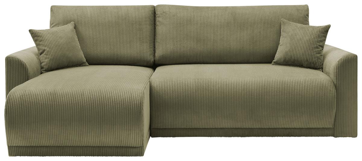 Rohová sedačka KIM L146, oboustr., olivovozel.manšestr - olivově zelená, Moderní, dřevo (233/146cm)