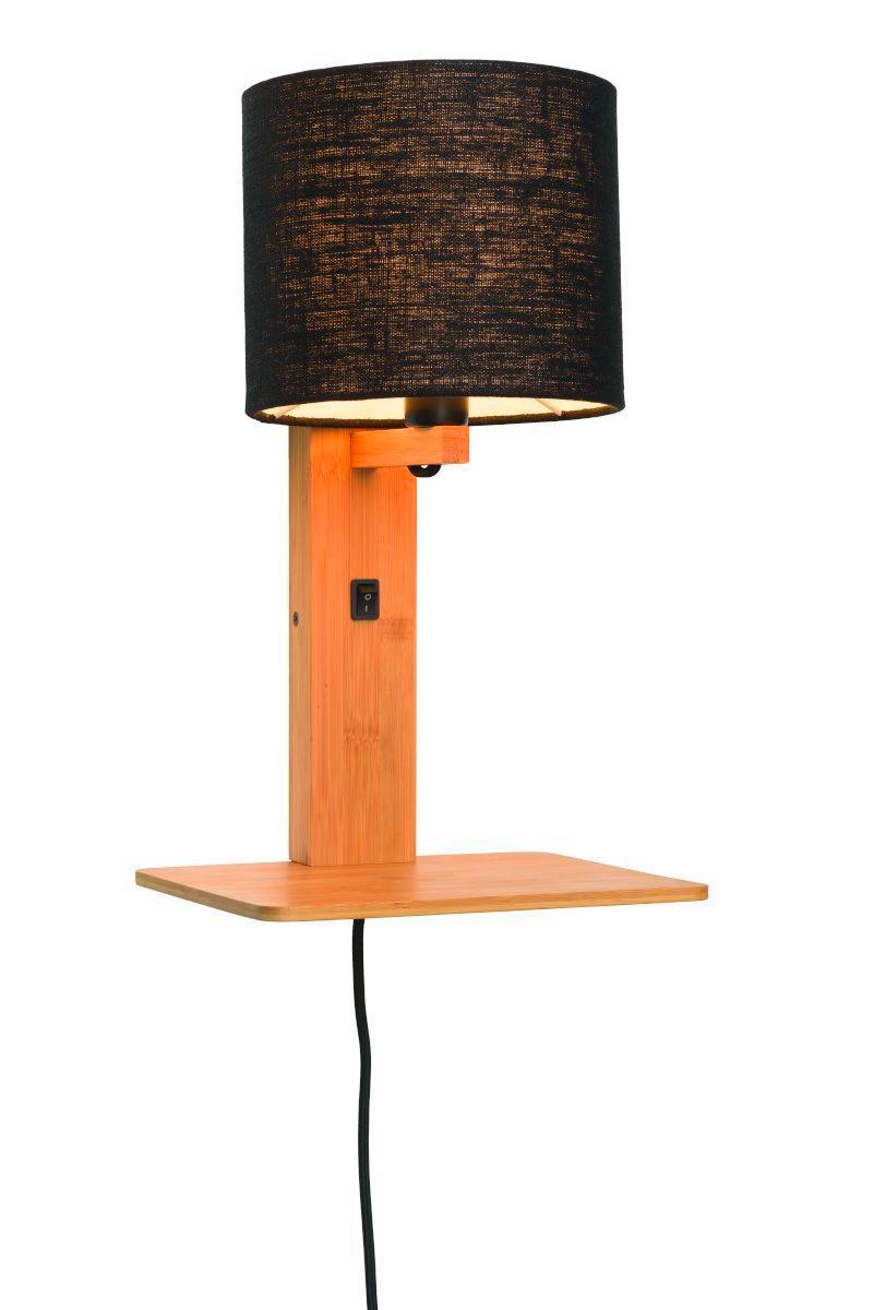 Wandleuchte Andes/w1/n/1815/b - Schwarz/Naturfarben, Trend, Holz/Textil (19/24/36cm) - Good & Mojo