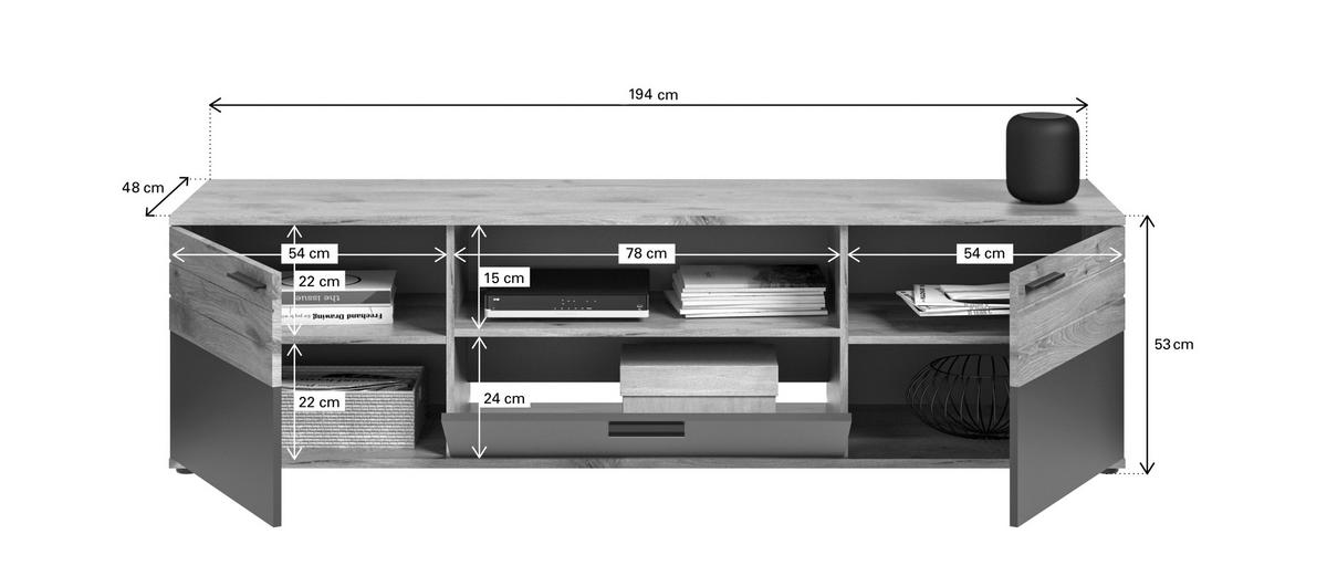 Wohnwand Basalt Grau Nachbildung,324 cm - Glas/Holzwerkstoff (324/200/47cm) - MID.YOU