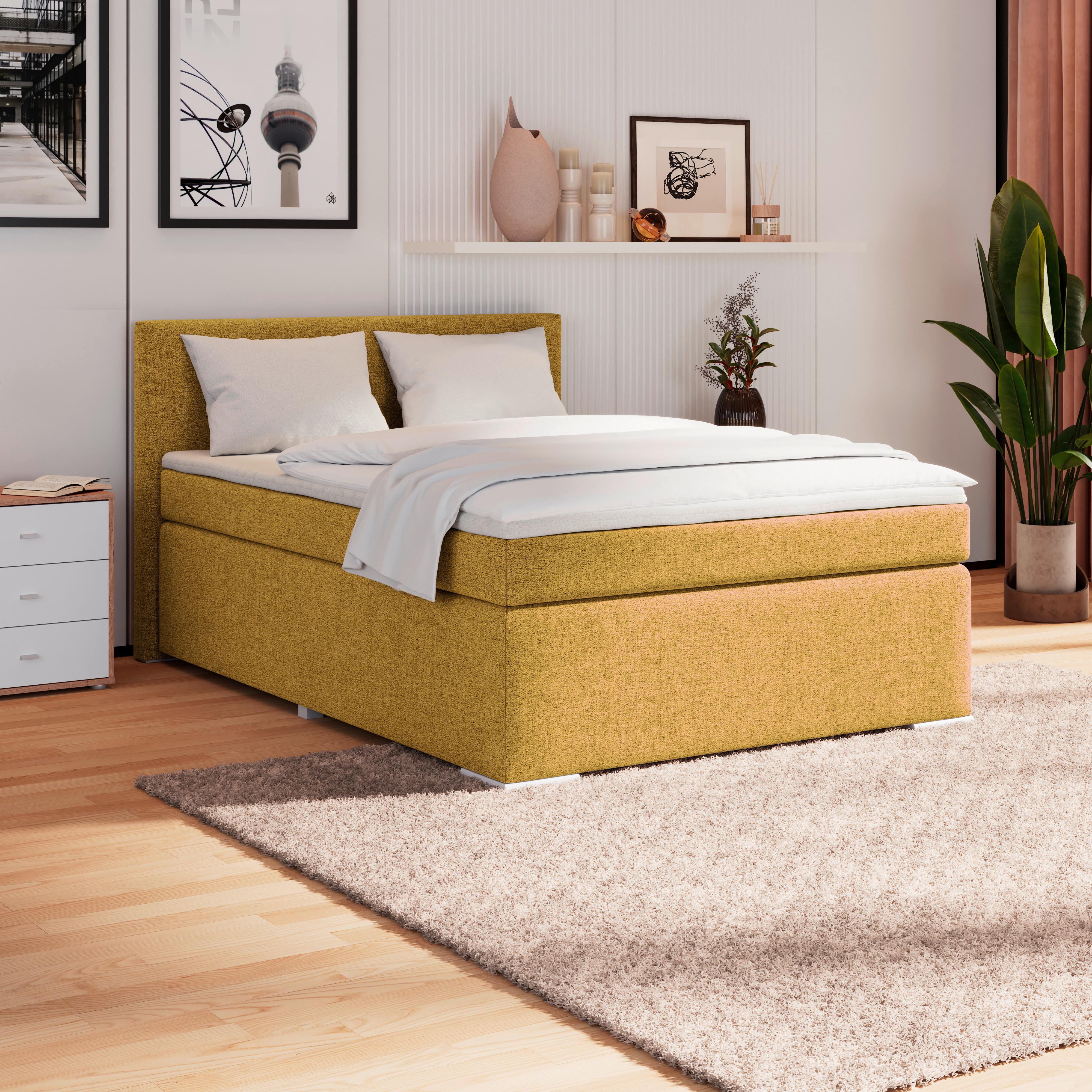 Boxpringbett Mira I Nordic, Lf: 140x200 cm - Goldfarben/Alufarben, Basics, Textil (140/200cm)