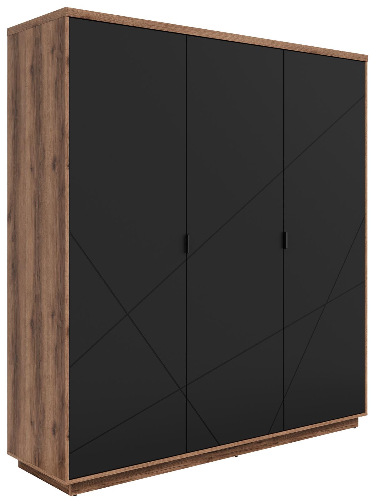 Drehtürenschrank Forn - Eichefarben/Schwarz, MODERN, Holzwerkstoff (180/200,5/56,5cm) - MID.YOU