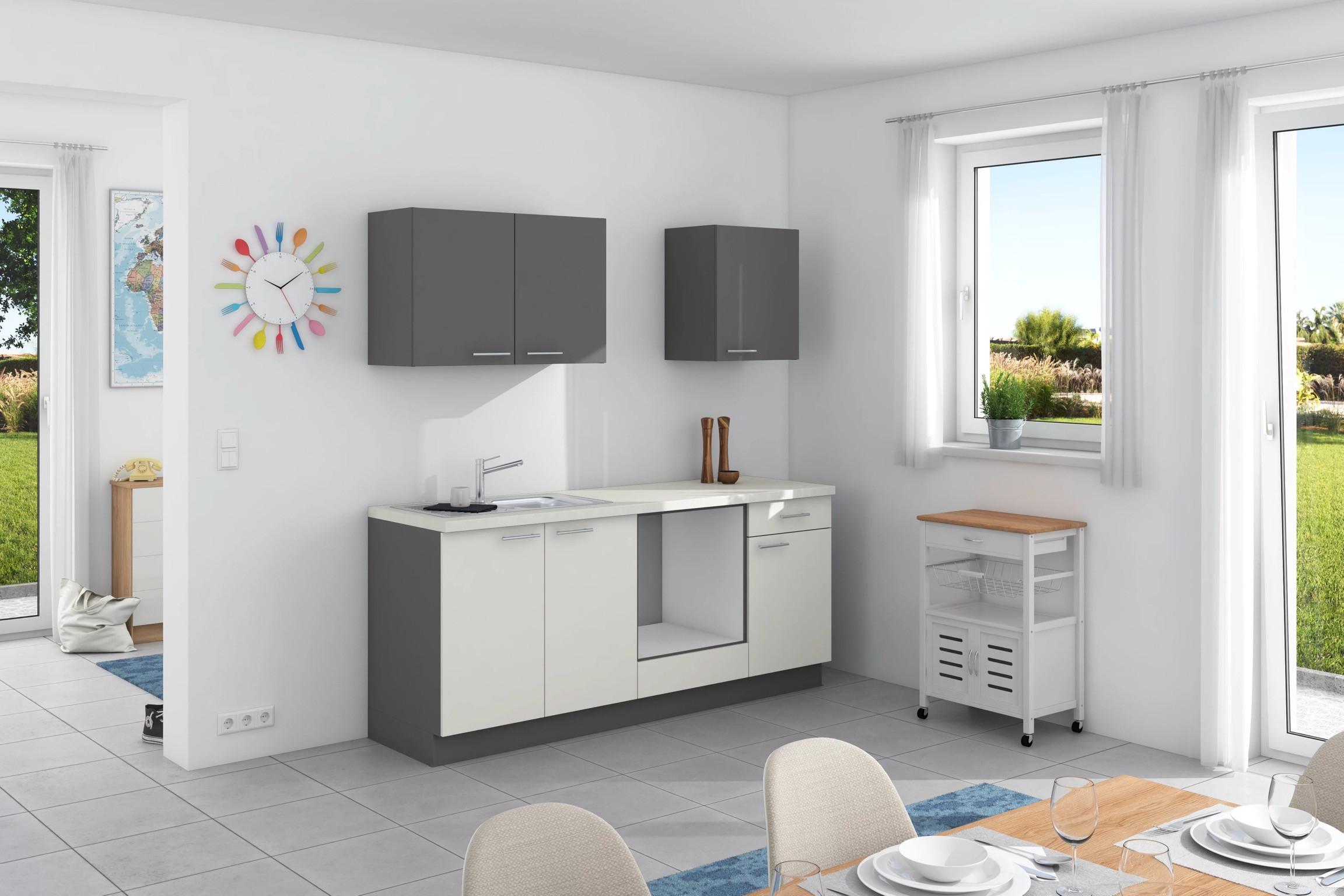 Küchenzeile Base ohne Geräte 200 cm Anthrazit/Weiß - Anthrazit/Weiß, Design, Holzwerkstoff (200cm) - Express