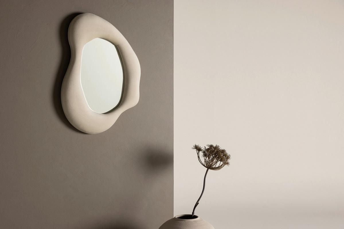 Dekospiegel Louisville Beige B: 49 cm - Beige, MODERN, Glas/Textil (49/70/8cm) - Livetastic