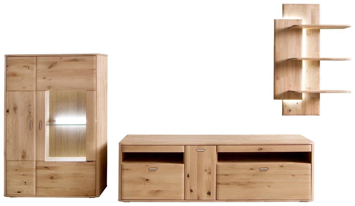 Wohnkombination Massiv 3-tlg. Ravello Eichefarben - Eichefarben, Design, Glas/Holz (340/194/50cm) - Livetastic