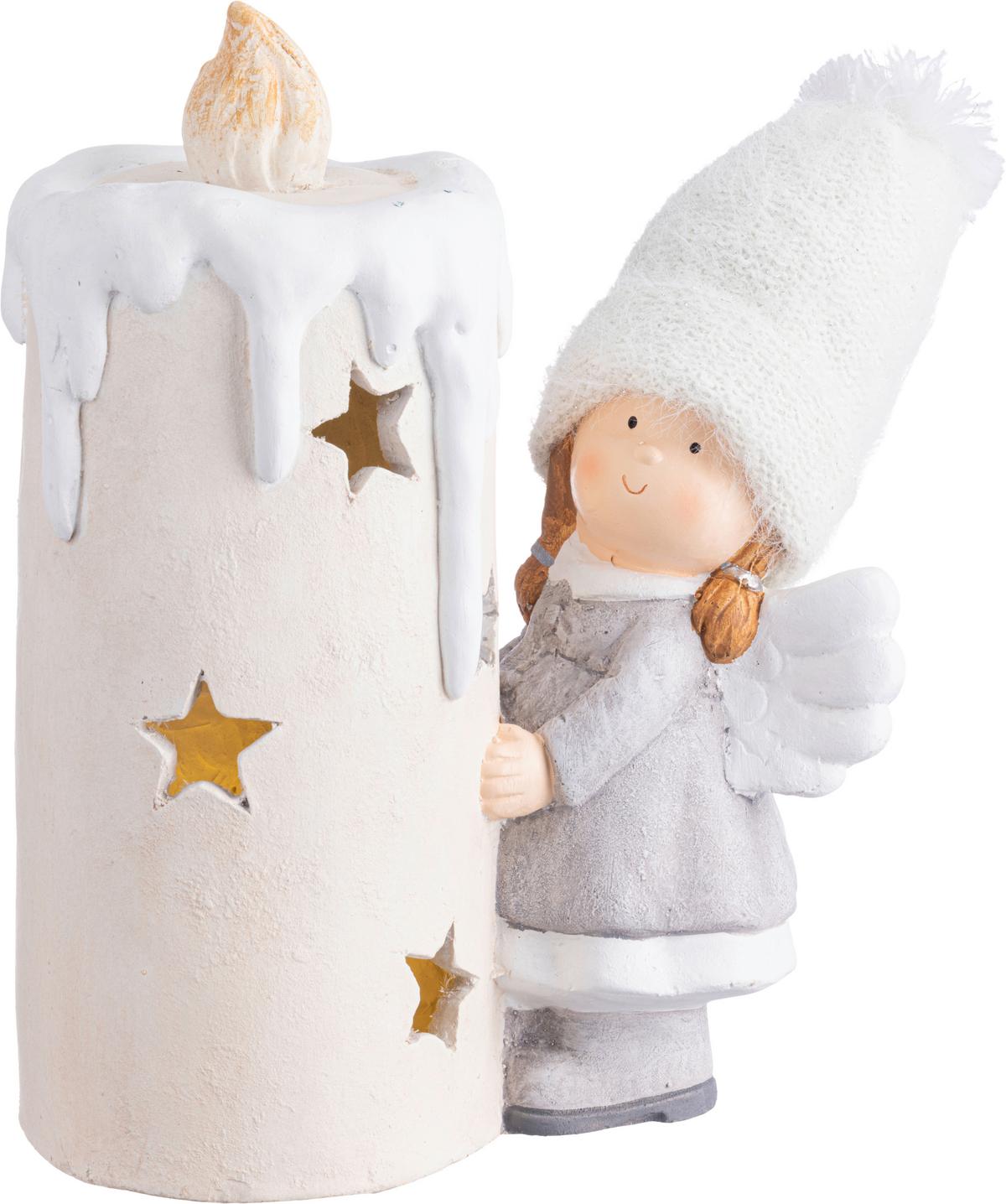 DEKOENGEL weiß, grau, beige - Beige/Weiß, KONVENTIONELL, Textil/Stein (25/13/30,5cm) - Luca Bessoni