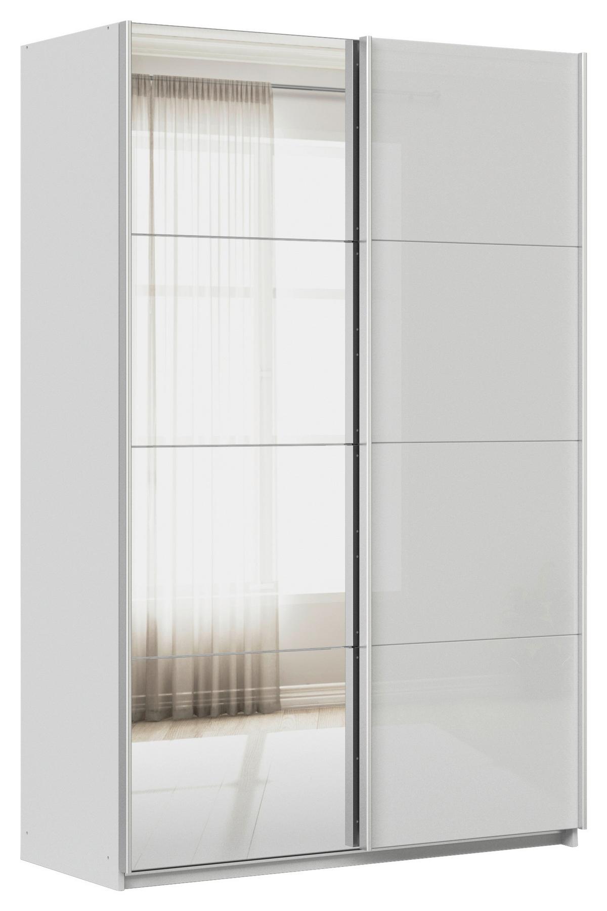 Tolóajtós Szekrény Feldkirch 136/210 Cm - magasfényű szürke/ezüstszínű, Modern, faalapú anyag/Üveg (136/210/62cm)