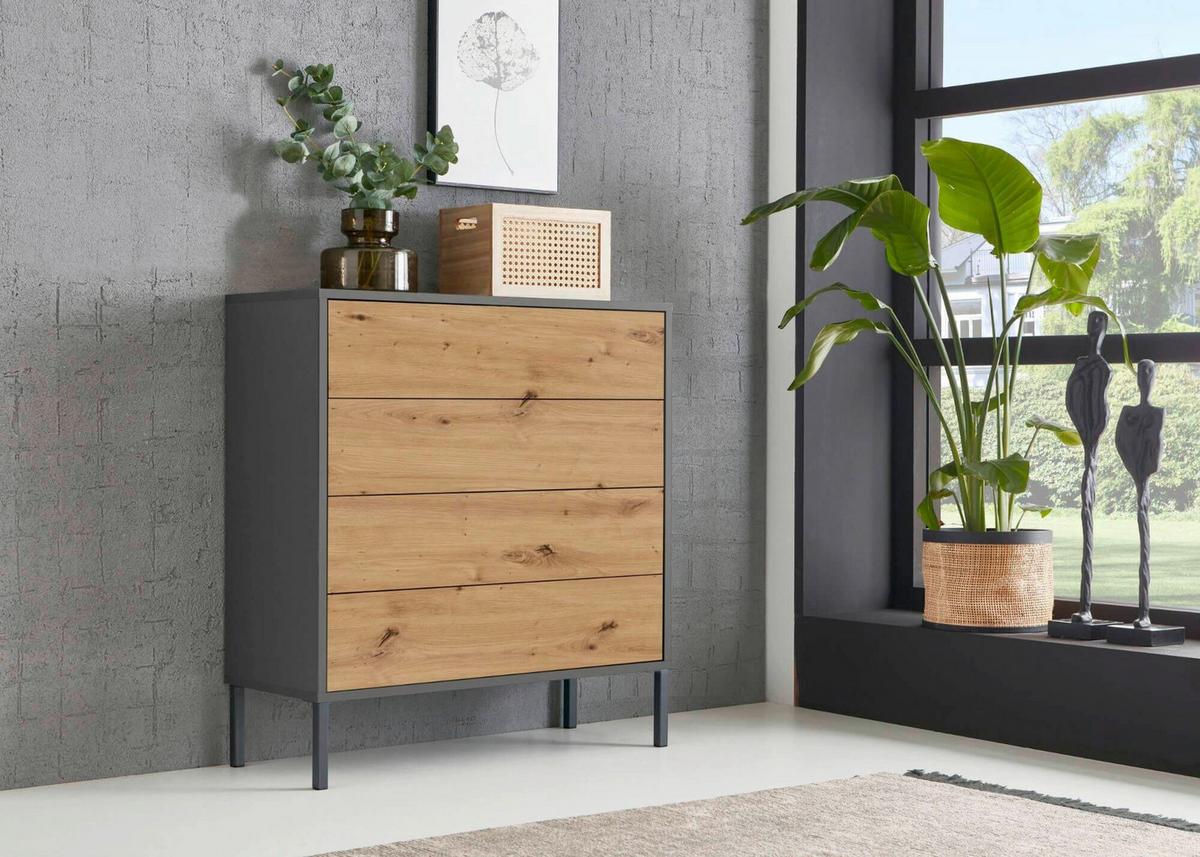 Sideboard Mailand Anthr./eiche Dekor B: 184,5cm - Anthrazit/Eiche Artisan, MODERN, Holzwerkstoff (184,5/86/33cm) - MID.YOU