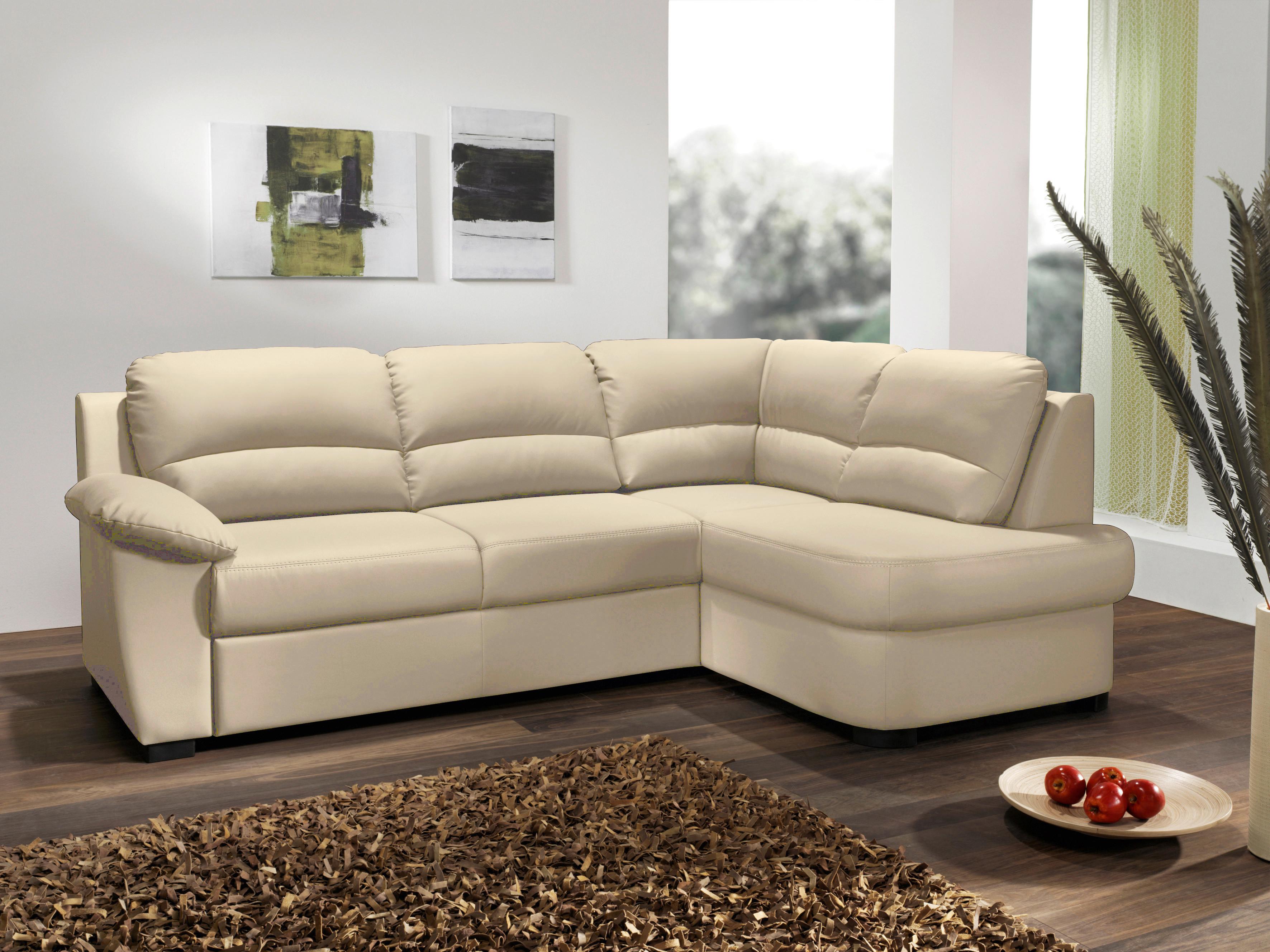 Ecksofa Schlaffunktion Danilo Mit Bettkasten Beige Lederlook - Beige/Schwarz, KONVENTIONELL, Textil (240/45/165cm) - MID.YOU