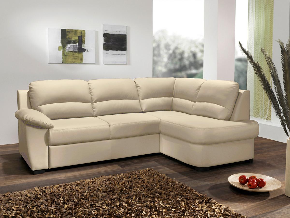 Ecksofa Schlaffunktion Danilo Mit Bettkasten Beige Lederlook - Beige/Schwarz, KONVENTIONELL, Textil (240/45/165cm) - MID.YOU