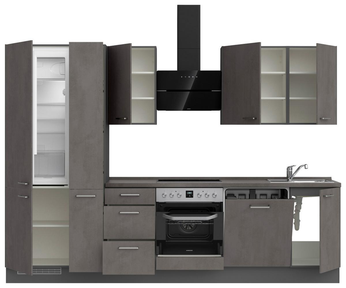 Kuchynská linka 300 cm, bridl.šedý betón/bridl.šedá - farba ušľachtilej ocele/bridlicová, Modern, kov/kompozitné drevo (300cm) - Nobilia