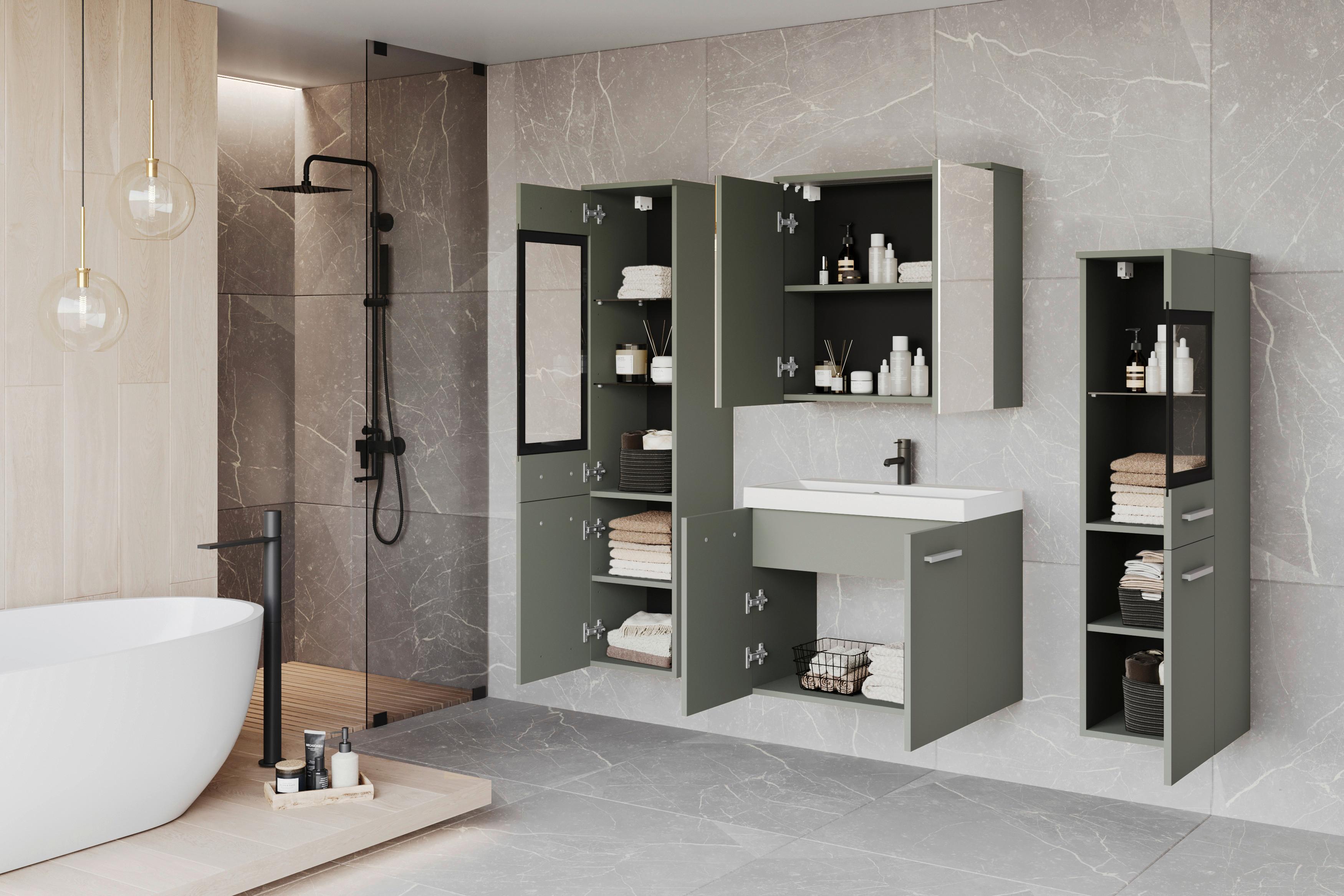 Badezimmer Madrit II 5-Teilig Grün B: 120,4 cm - Weiß/Grün, LIFESTYLE, Glas/Keramik (120,4/131,5/30,2cm) - P & B