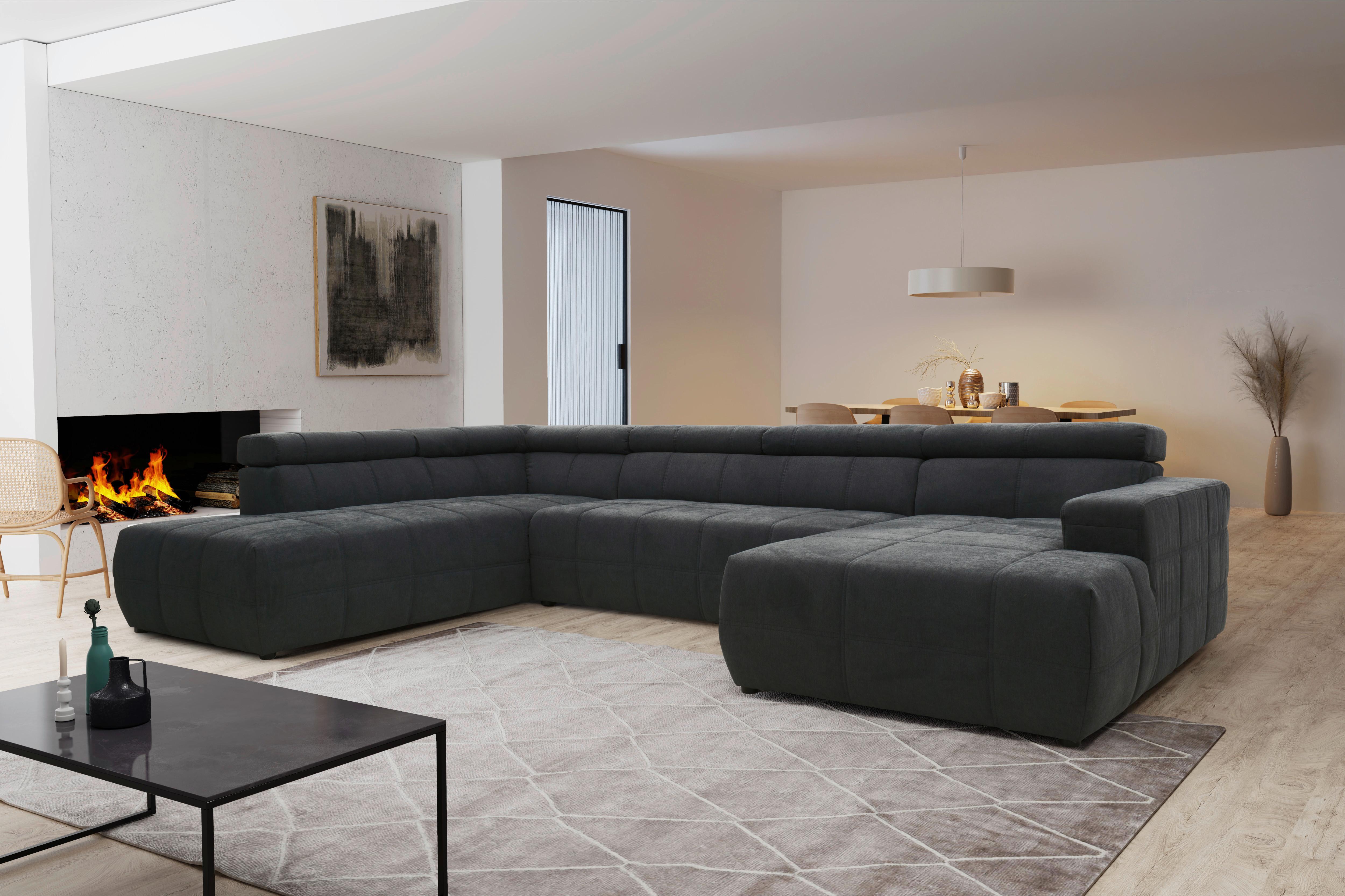 Wohnlandschaft Brandon Dunkelgrau Mikrofaser - Dunkelgrau/Schwarz, Design, Textil (228/359/175cm) - MID.YOU