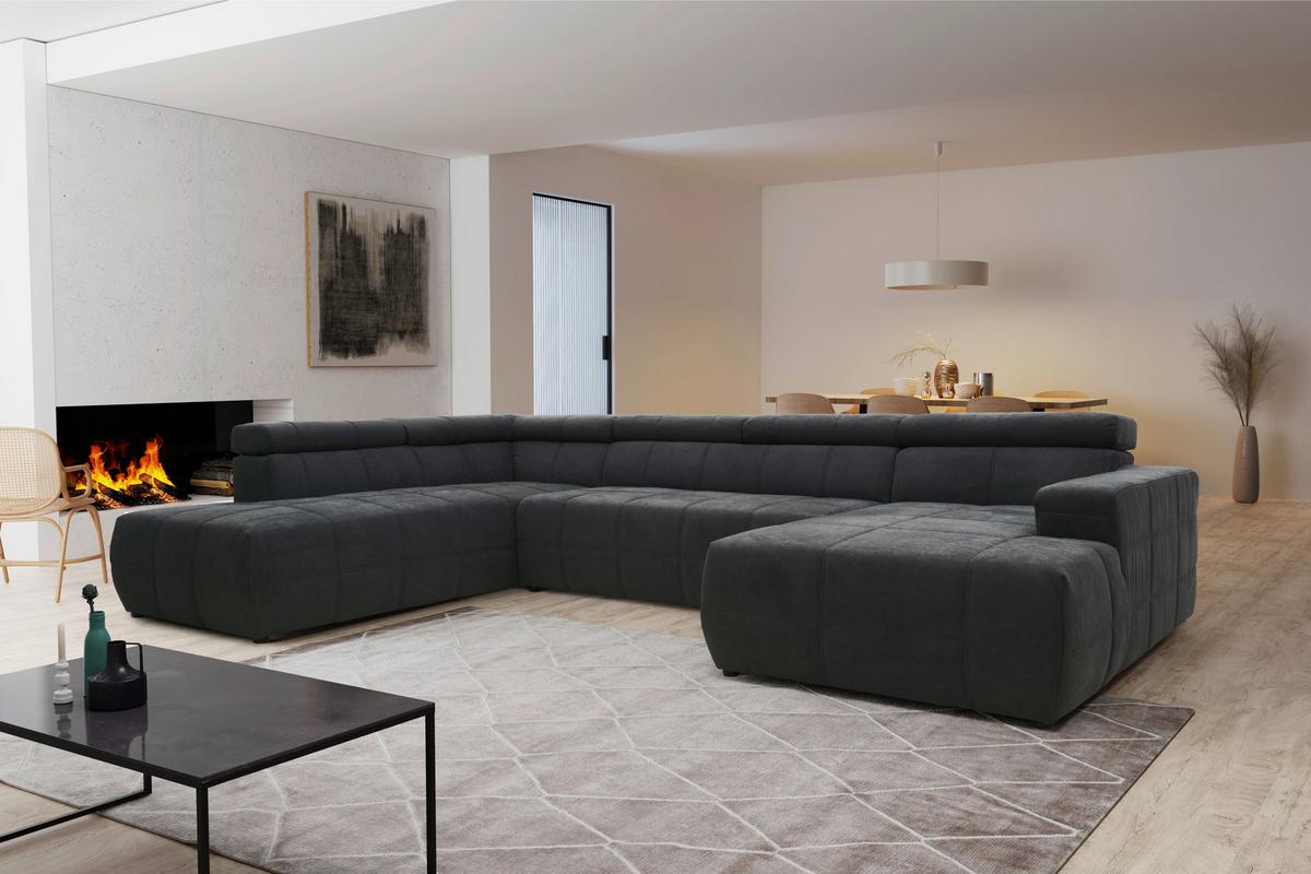 Wohnlandschaft Brandon Dunkelgrau Mikrofaser - Dunkelgrau/Schwarz, Design, Textil (228/359/175cm) - MID.YOU