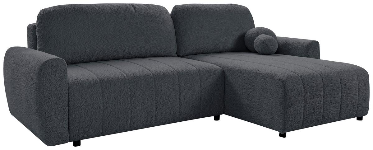 Ecksofa Luna New Boucle Grau, S: 260x161cm - Schwarz/Grau, Design, Textil (260/161cm) - Livetastic